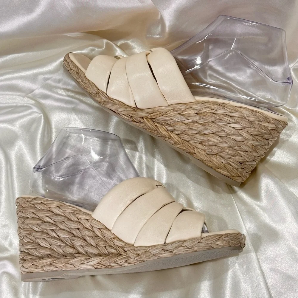 Vince Gilian Espadrille Wedge Sandal 9 Leather Cream Vacation Resort Coastal